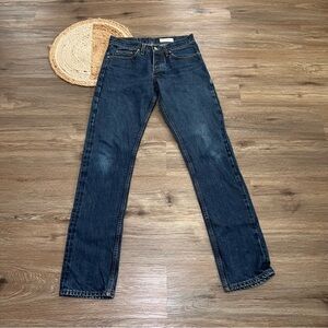 GUSTIN Mens Straight Fit Dark Wash Blue Denim Jeans